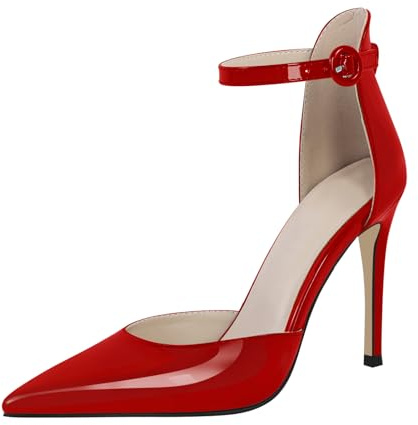 blingqueen Damen Spitze High Heels Stiletto Riemchen Pumps Lack Rot 38 EU