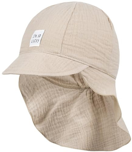Smarilla Schirmmütze Babymütze Junge mit Nackenschutz Sommer Musselin, Bekleidungsgröße: 50-52, Farbe: Beige