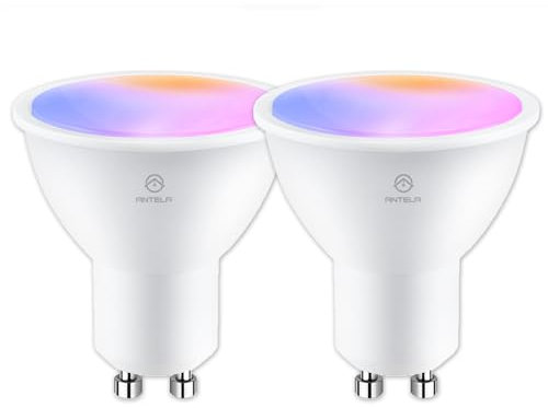 ANTELA Ampoule Connectée Gu10 WiFi 5W 400LM LED RGB 2700K-6500K Compatible avec Alexa/Google Home, APP Télécommande, Contrôle Vocal,2PCs