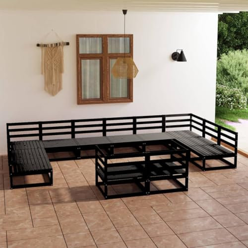 ULUYYUC 12-TLG. Garten-Lounge-Set, Stehtisch Balkonmöbel Gartenstühle Eckbankgruppe Geeignet für Garten Außenbereich Balkon Hinterhof Massivholz Kiefer