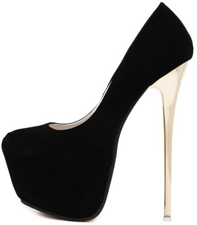 Klackskor Plateau Klackskor Kvinnor Stiftklack Pumps Kvinnor 16 cm Bröllop Kontor Party Sexiga Skor, Svart, 44 EU