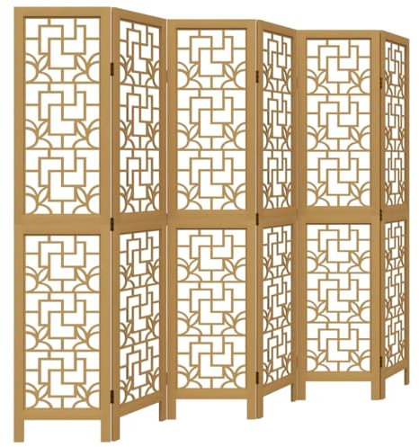 vidaXL Rumsavdelare 6 paneler brun massivt kejsarträ, skiljevägg, hopfällbar skiljevägg, skärmvägg, hopfällbar rumsavdelare, skiljeväggar, skärmväggar