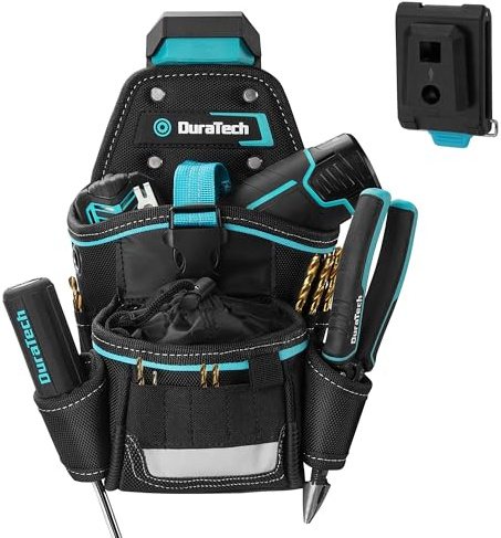 DuraTech Drill Holster with Quick Release Buckle, Heavy Duty Impact Driver Holster, Drill Pouch with Holder Strap, Multi Pockets & Front Drawstring Pouch