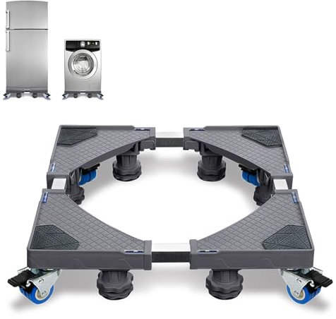 FIVMEN Base regolabile per lavatrice, 45 – 75 cm, con 8 piedi + 4 ruote, base per lavatrice, piedistallo e telaio per asciugatrice, frigorifero, lavatrice, portata fino a 300 kg