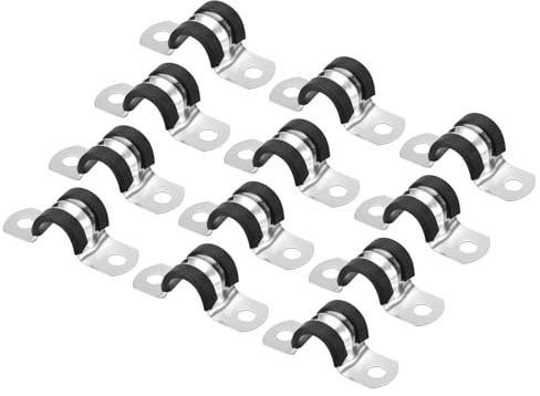 Unifizz 12Pcs 14mm(9/16) Cable Clamp, Rubber Cushioned Insulated Clamp 304 Stainless Steel U Shape Bracket Metal Hose Clamp Tube Holder for Pipe Wire Tube