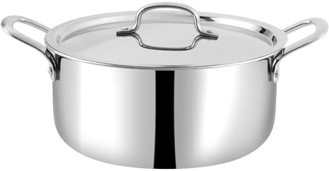 Nobel Triply Stainless Steel Cookware Saucepot with Stainless Steel Lid, 2.5mm Thick SAS Bottom, Induction and Gas Base, Silver, 20 cm
