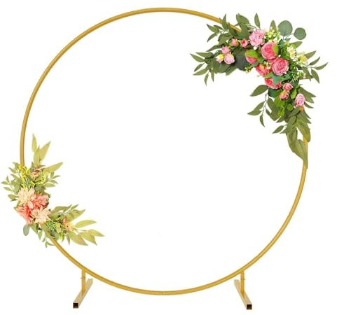 HJXGQJM Metall Hochzeitsbogen Hintergrund Ständer, DIY Runde Ballon Bogen Girlande, Gold Traubogen Hochzeit Bogen Rahmen Set Für Geburtstag Party Zeremonie Ballonbogen Dekoration(Gold,240cm)