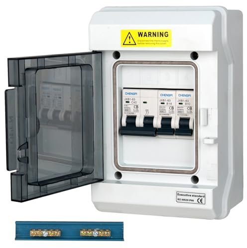 CHENGPI Coffret Electrique Etanche, Boitier Etanche Electrique Exterieur Avec Interrupteur de Fuite 2P 40A 30MA et Disjoncteur Aternatif,Tableau Electrique 1 Rangée 4 Modules