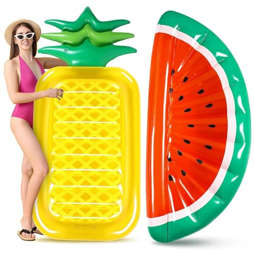 Galleggiante gonfiabile per piscina con ananas e anguria, 2 pezzi, gonfiabili per piscina, galleggianti giganti per piscina, gonfiabili da spiaggia per adulti, grande zattera estiva per spiaggia e