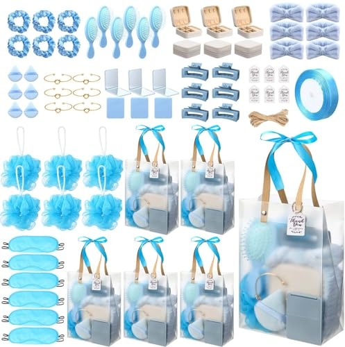 74Pcs Baby Shower Prizes for Game Winners Baby Shower Favors Gifts including Headband Hair Brush Jewelry Box with Gift Bag for Baby Shower Game Prizes Wedding Bridal Shower Favors (Blue)