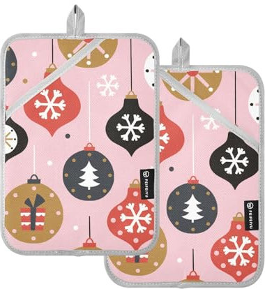 Topflappen, hitzebeständig, weihnachtliches Muster, Spielzeug, skandinavischer Stil, Topflappen mit Tasche, Hot Pad-Halter, Ofenhandschuhe, 2 Stück