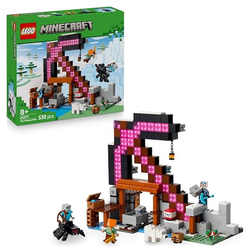 LEGO Minecraft La Mine en Forme de Pioche - Jouet de Construction Interactif - Figurines d'Alex, d'un Mineur & d'un Vagabond sur Araignée - Cadeau Collector pour Gamer, Garçon ou Fille dès 8 ans 21277