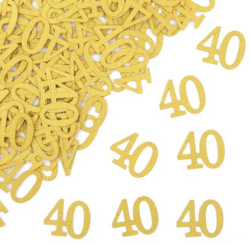 Konfetti 40 Gold Streudeko Deko, 100 Stück Tischdeko Geburtstag Mann Frau | Glitzer Groß Papier Confetti, 40 Zahlen zum Geburtstagsdeko Tisch, Eine festliche Atmosphäre schaffen