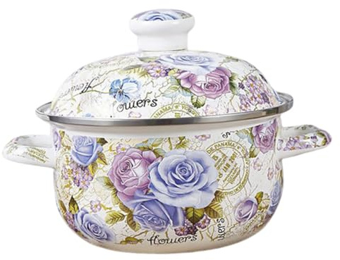 Marmite à Ragoût en Émail Épais à Deux Poignées Cuisine | Motif Floral Vintage, Résistance aux Hautes Températures, Conservation Chaleur, Nettoyage Facile