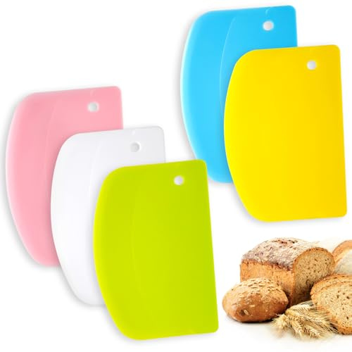 JINGIHE 5 Pcs Dough Scraper for Baking, Food-Safe Plastic Pastry Bread Cutter, Anti-Slip Kitchen Spatula Oven Scraper Tool for Pizza Cake Cooking Utensils Fondant Icing Bakeware Home Using (5 Colors)