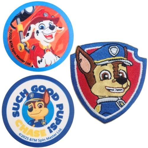 COMERCIAL MERCERA, Patch Thermocollant, Pat Patrouille, Ecusson Thermocollant Idéal pour les Casquettes, les Vestes, les T-Shirts ou les Cartables. 100% Polyester (Pack 3)