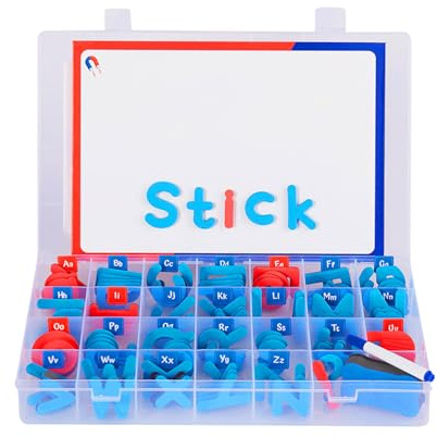 Alphabet Magnets, Magnetic Letters, Toddler Spelling Set Double-Sided Board, Educational Fun Learning Pack Colorful Toys, Letters Kit for Boys Girls Kids Preschool, 14.61 Inches