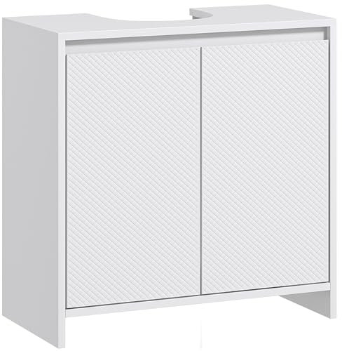 HOMCOM Under Sink Bathroom Cabinet, Freestanding Under Sink Cabinet with 2 Doors and Shelf for Basin without or with Pedestal, White