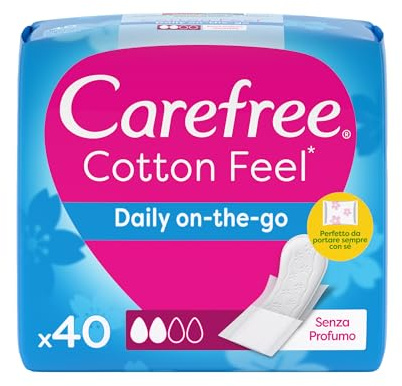 Carefree Salvaslip Cotton Feel Daily on-the-go Senza Profumo, Salva slip donna da portare sempre con sé, Proteggi slip traspiranti e dermatologicamente testati, 40 salvaslip confezionati singolarmente