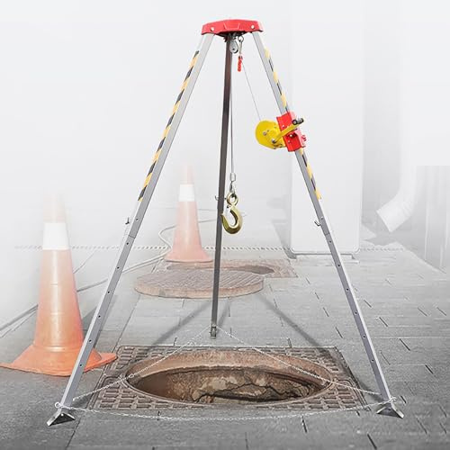 Portable Aluminum Rescue Tripod Kit - 7FT Folding Emergency Rescue Equipment Fall Arrest System for Confined Spaces Lightweight Lifting Tripod with Safety Rope
