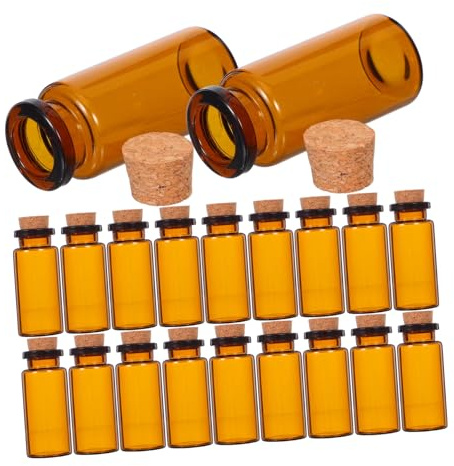 HAMPPLIES Braune Glasfläschchen aus Glas und Holz 10ml mit Korkverschluss 30 Stück Auslaufsicher und Kompakt für Selbstgemacht und Outdoor Abenteuer