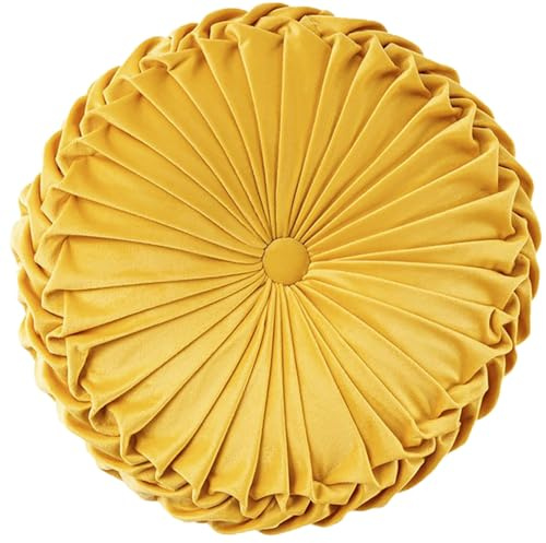 JORTUIO Rundes Dekorativen Kissen, Samt-Meditationskissen Rundes Radform Kissen 35cm,Wird Für Wohnzimmer Sofa, Bett,Stuhl,Boden,Auto, Schlafzimmer(Gelb,D: 38cmx10cm)