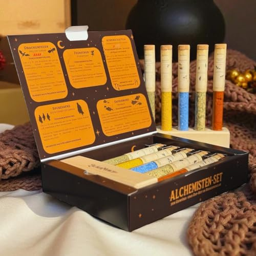 ZauberMerch Gewürze Geschenkset – 5er Dip- & Salz-Set im Reagenzglas mit Holzhalterung | Geschenk für Männer & Frauen zum Geburtstag | vegan, handgemacht in Deutschland
