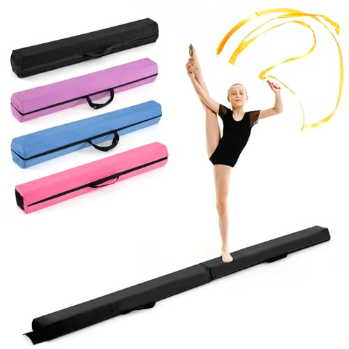 COSTWAY Vikbar Gymnastikbalk för Barn i EPE-Skum med Halkfri PVC-Botten och Bärhandtag, 210 cm, Stabil och Bekväm Balansbalk för Hemmet och Träning