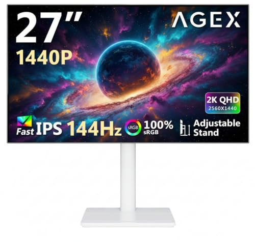 Z-Edge AGEX 27-tums QHD-spelskärm vit 144Hz 2K 2560x1440 Snabb IPS MPRT 1ms LED-skärm, 350 cd/m², FreeSync, HDR10, DP & HDMI, Höjjusterbar, Vippbar, Svängbar, Pivot, Svart