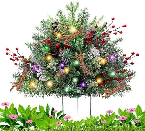 Arbustos Artificiales De Jardinera De Navidad | Llenador De Jardinera De Árbol De Navidad Con Estaca De Trípode | Decoración De Vacaciones De Temporada | Suministros De Fiesta Al Aire Libre Para