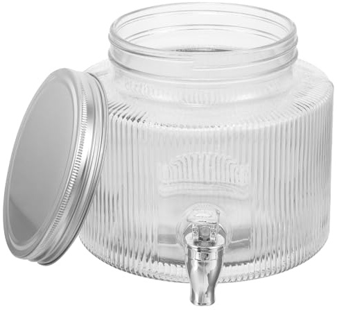 Housoutil Dispensador de Agua de Vidrio con Grifo 28 L Tarro Hermético para Bebidas Frías Jarra para Té Helado y Cócteles Recipiente Sellado para Fiestas y Reuniones