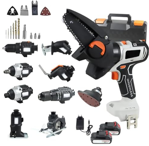 Cordless Power Tool Combo Kit - 10 in 1 with Reciprocating Saw, Jig Saw, Circular Saw, Chainsaw, Oscillating Tool, Screwdriver, Wrench, Impact Drill, and Sander