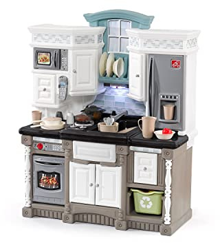 Step2 Lifestyle Dream Kids Kitchen Playset, Indoor/Outdoor Kitchenette, Interactive Play with Lights and Sounds, Made of Durable Plastic, 37 Piece Toy Accessories, Toddlers 2+ Years Old, Gray
