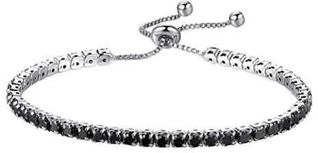 PAURO Damen Platin Plattiert Einfachen Stil Kette Tennisarmband mit Zirkonia, Schwarz