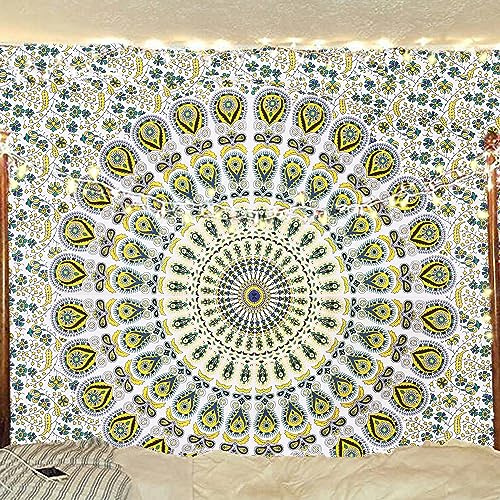 Bless International-Organic-Cotton-Yellow-Green-Handmade-Mandala-Tapestry