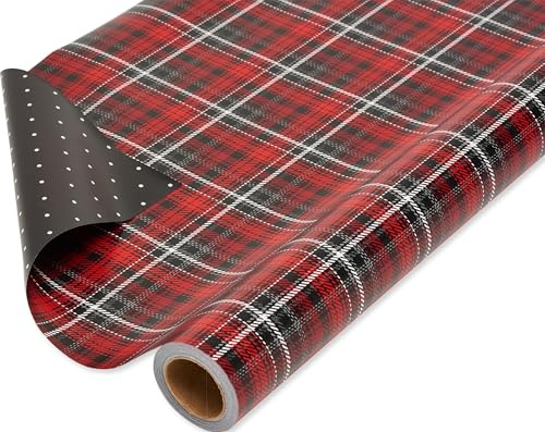 American Greetings 6393114 Weihnachts Wendbares Geschenkpapier zum Valentinstag, Jumbo-Rolle, gepunktet, 1 Packung, 175 m² ft., Papier, Rot und Schwarz kariert