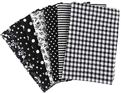 Martin Kench Stoffpaket Baumwollstoff Meterware, 7 Stück je 50 cm x 50 cm Stoffbündel für Patchwork, Stoffe zum Nähen Stoffe Paket Stoffreste DIY (Schwarz)