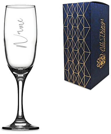 Personalised Engraved Novelty Champagne Flute with Name Engraved Sideways Design, Gift Boxed, Perfect for Any Occasion