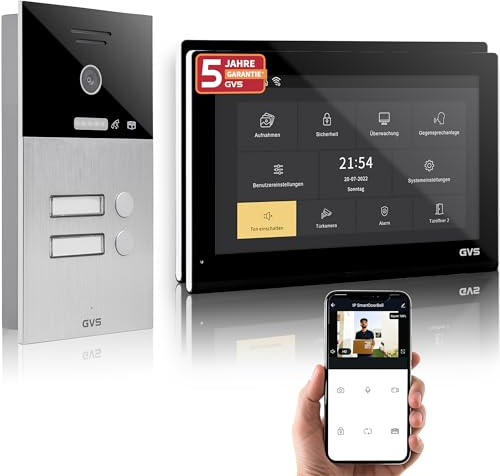 GVS Video Türsprechanlage 2-Familienhaus - 2X 10 Zoll Monitor | Smarte Video Türklingel mit Kamera und Monitor - Gegensprechanlage mit Türöffner (AVS5512U)