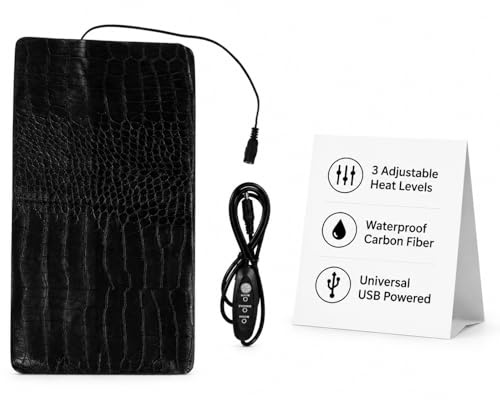 Hemobllo 3-Level USB Pet Heating Pad, Waterproof Carbon Fiber Warming Mat for Reptiles, Lizards, Turtles, Geckos & Small Animals, Adjustable Temperature Heated Cushion, 13.4 x 7.1 Inch