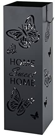 Baroni Home Portaombrelli Design Moderno Porta Ombrelli in Metallo con Farfalle Nero 2 Gancini e Vaschetta Scolapioggia Rimovibile 15,5X15,5X49 cm