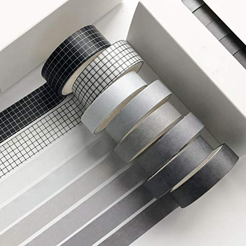 Yngffb Washi Tape, 8 ruban adhésif Washi, Ruban adhésif décoratif 3m chaque rouleau, Fait de bon washi, Couleur durable, pour lemballage, les notes autocollantes (largeur: 10mm, 15mm, noir blanc)