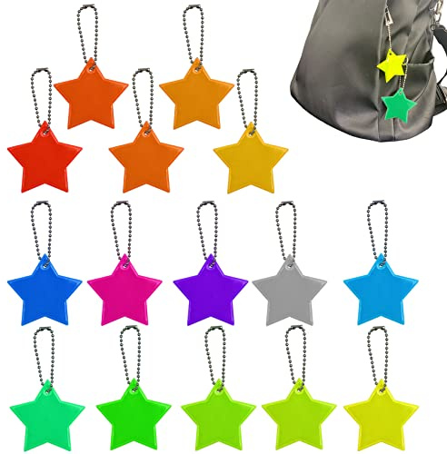 Abnaok 15 Stück Reflektor Anhänger Sterne, Sicherheitsreflektoren Anhänger, Kinder Reflektor Anhänger für Schultasche Rucksack Nacht Radfahren Laufen,13 Farben