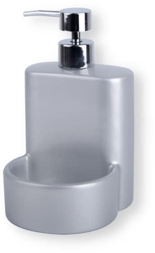 KOOK TIME Spülmittelspender aus Keramik matt, seifenspender küche mit stauraum für wäscher oder Schwamm, 10 x 11.5 x 18 cm. Kompakter und eleganter Spülbecken Organizer (Graues Silber)