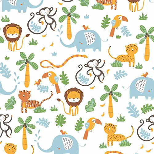Dschungel Kindertapete bunt | Kinderzimmer Tapete mit Affe und Löwe ideal für Jungen und Mädchen | Bunte Vliestapete mit Tieren