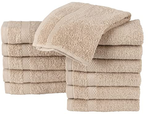 La Maison 100% Egyptian Cotton 600GSM Superior Pack of 12 Face Cloth Flannel Washcloth Towel Set Super Soft Everyday Use (Stone)