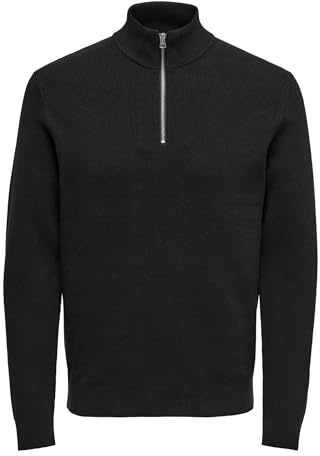 ONLY & SONS Herren Onsphil Reg 12 Cotton Half Zip Knit Noos Pullover, Schwarz, XL EU