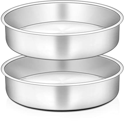 HaWare Cake Tin Set of 2, 9.5 inch Stainless Steel Round Baking Pan, Layer Cake Tin for Birthday Wedding, Healthy & Non-Toxic, Mirror Polished & Dishwasher Safe (24cm)
