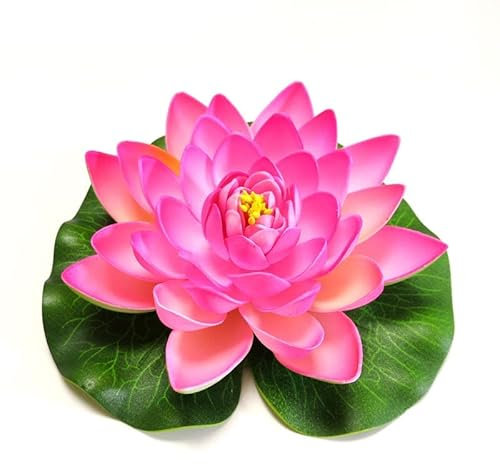 HXSCOO 10/17/28/40/60 cm Lotus Künstliche Blume Schwimmende Gefälschte Lotuspflanze Lebensechte Seerose Mikrolandschaft for Teichgartendekoration (Color : 17cm pink)