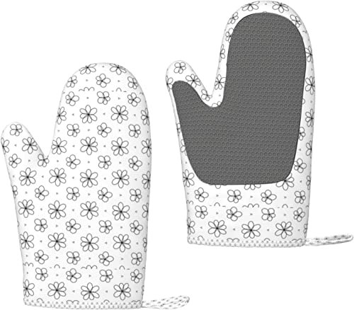 Ofenhandschuhe Schwarz Weiß Floral Silikon Ofenhandschuhe Anti-Rutsch-Kochhandschuhe, Hitzebeständige Backhandschuhe EIN Paar